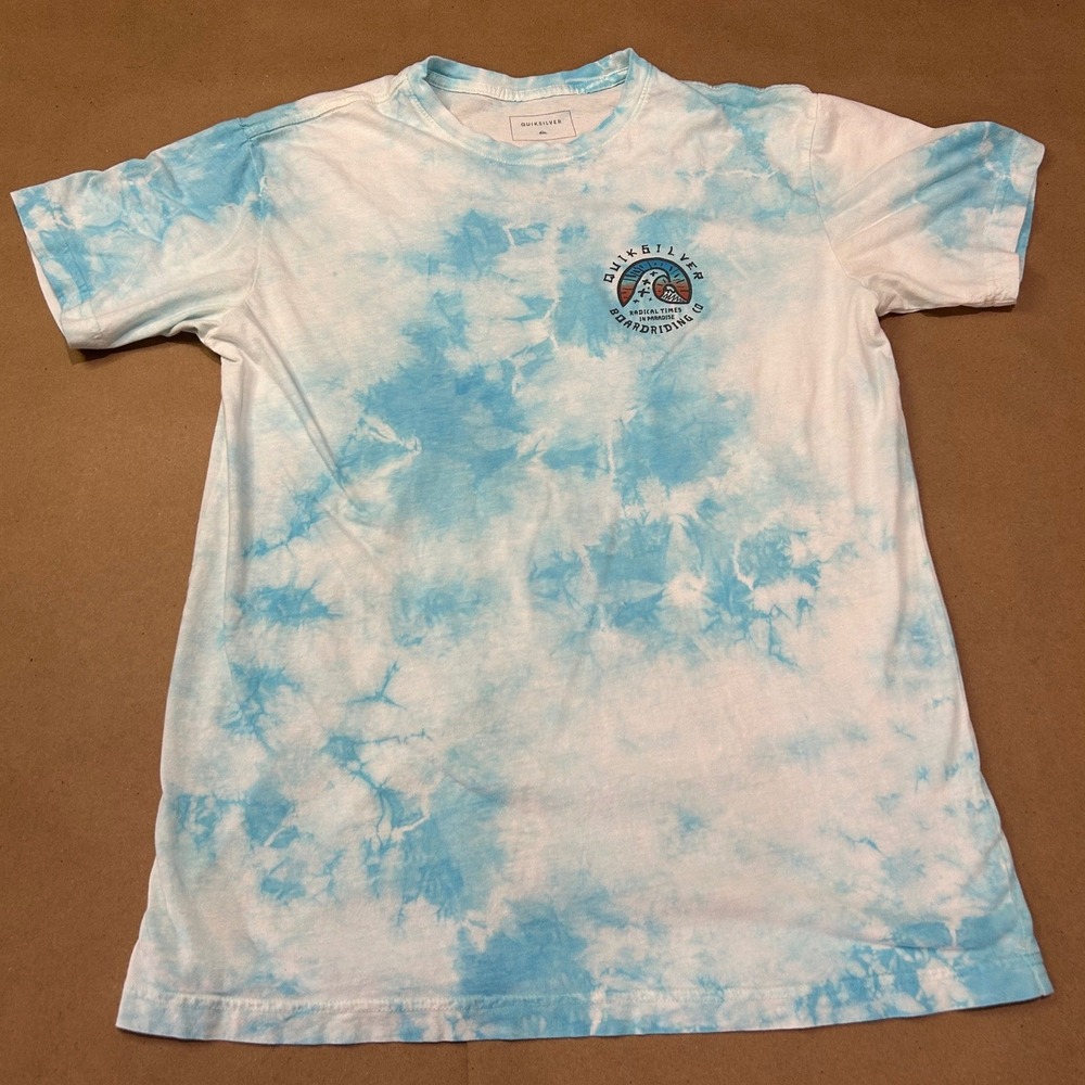 Quiksilver Blue Tie Dye Graphic T-Shirt Mens Medium